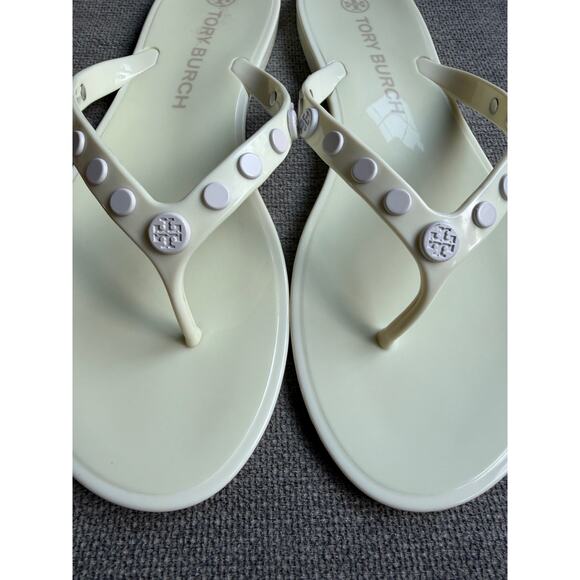 Tory Burch Perfect Ivory Studded Jelly Flip Flops Thongs Sandals Sz 9 Cream - Picture 6 of 10